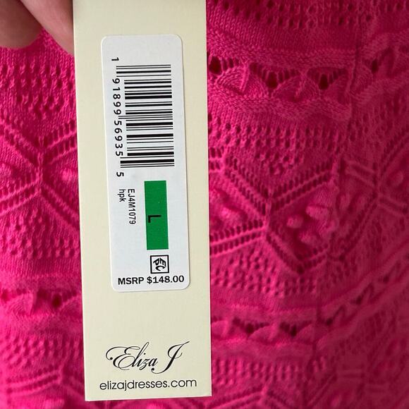 Eliza J NWT hot pink sleeveless crochet knit knee length dress size L - Picture 6 of 9